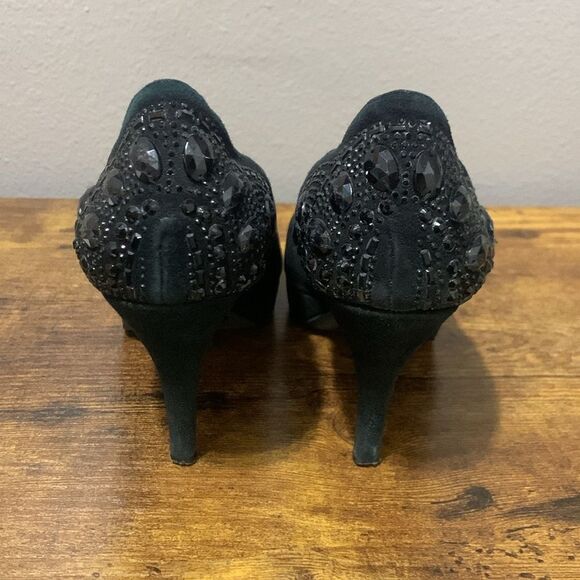 Gianni Bini Brenda Black Suede Rhinestone Platform Pumps  Size 7 - Picture 4 of 8